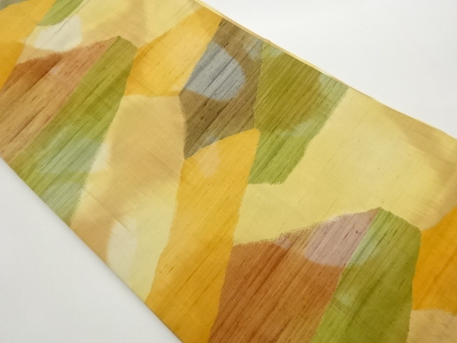 手織り紬切り嵌め風抽象模様織出し名古屋帯